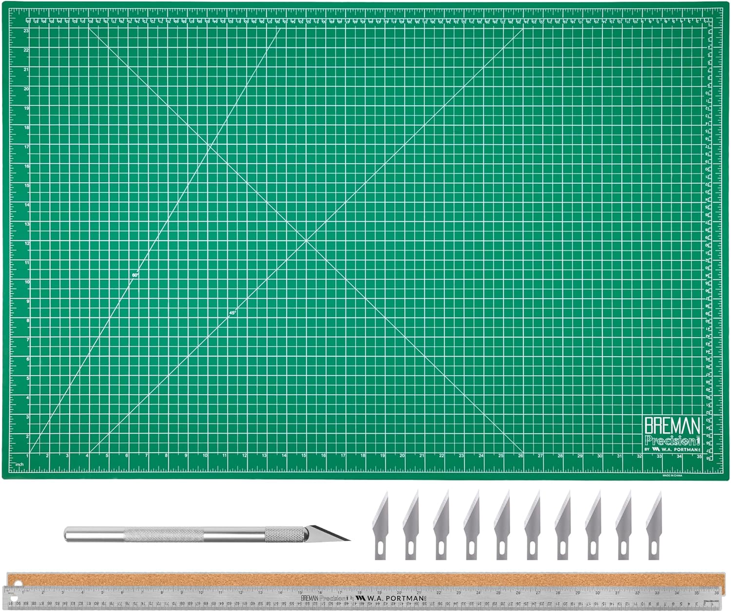WA Portman Self-Healing Cutting Mat, Crafting Knife, 36'' Metal Ruler Set