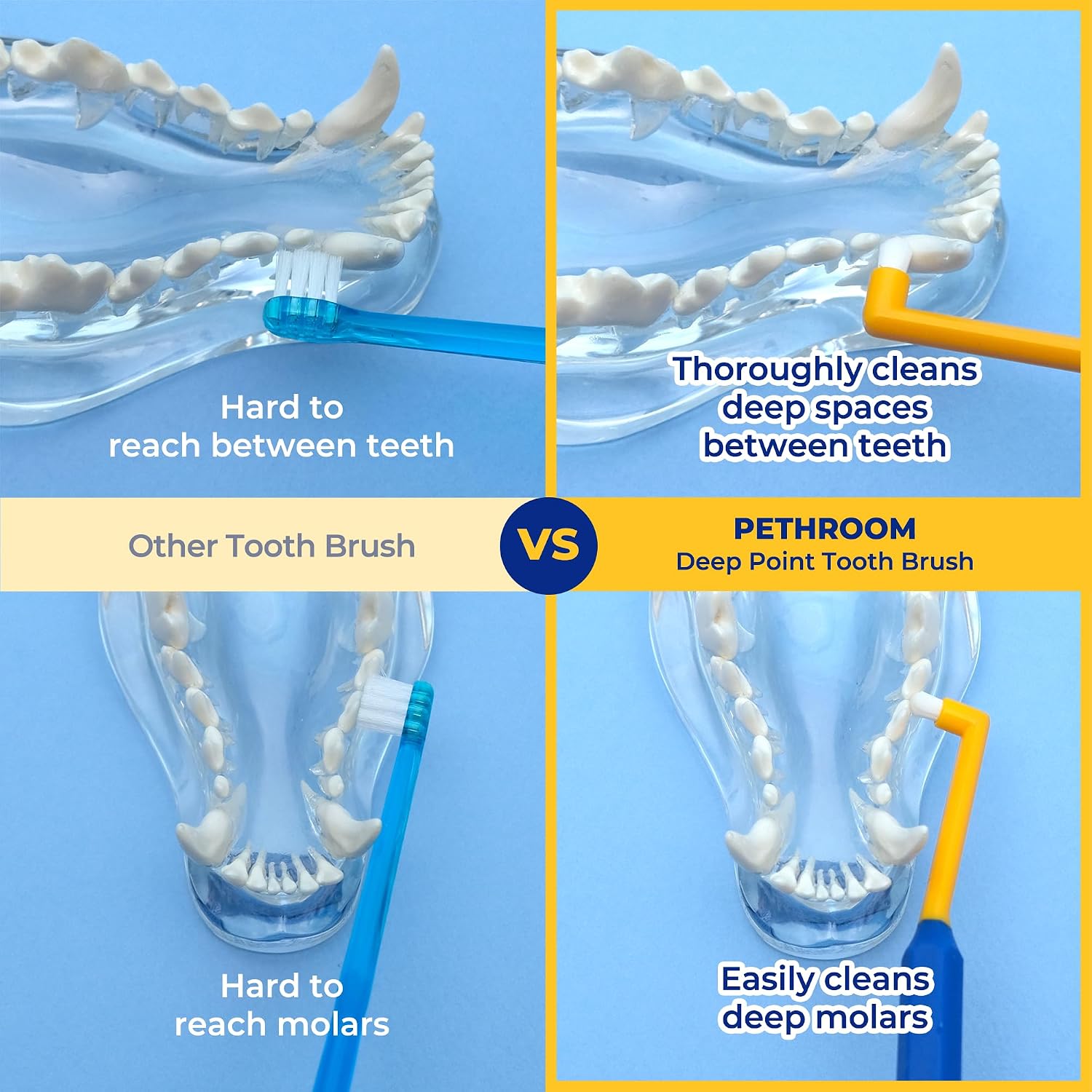 PETHROOM Pet Toothbrush for Cats & Dogs, 4mm Precision Head (Deep Point)