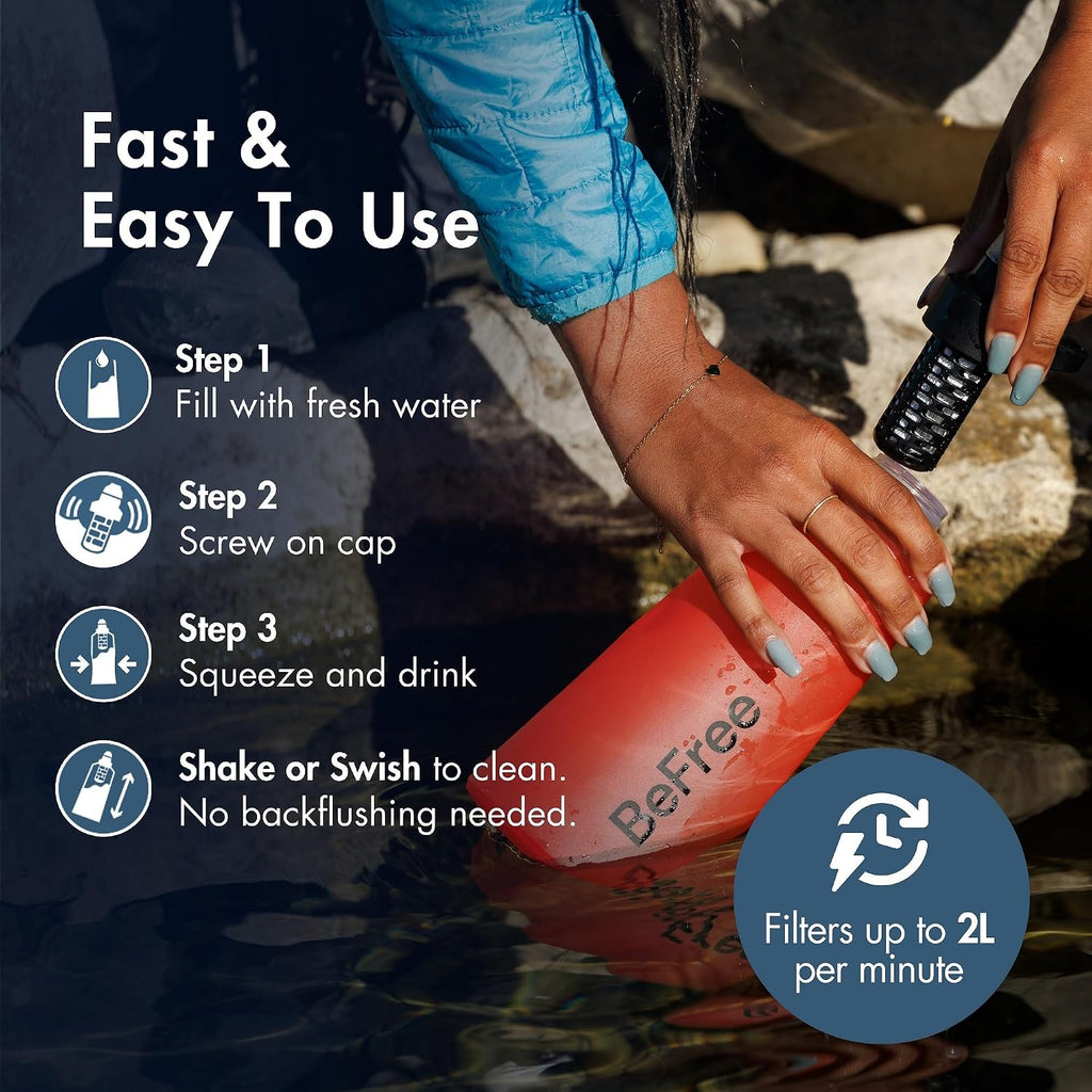 Katadyn BeFree 1L Lightweight Collapsible Water Filter Bottle for Outdoors