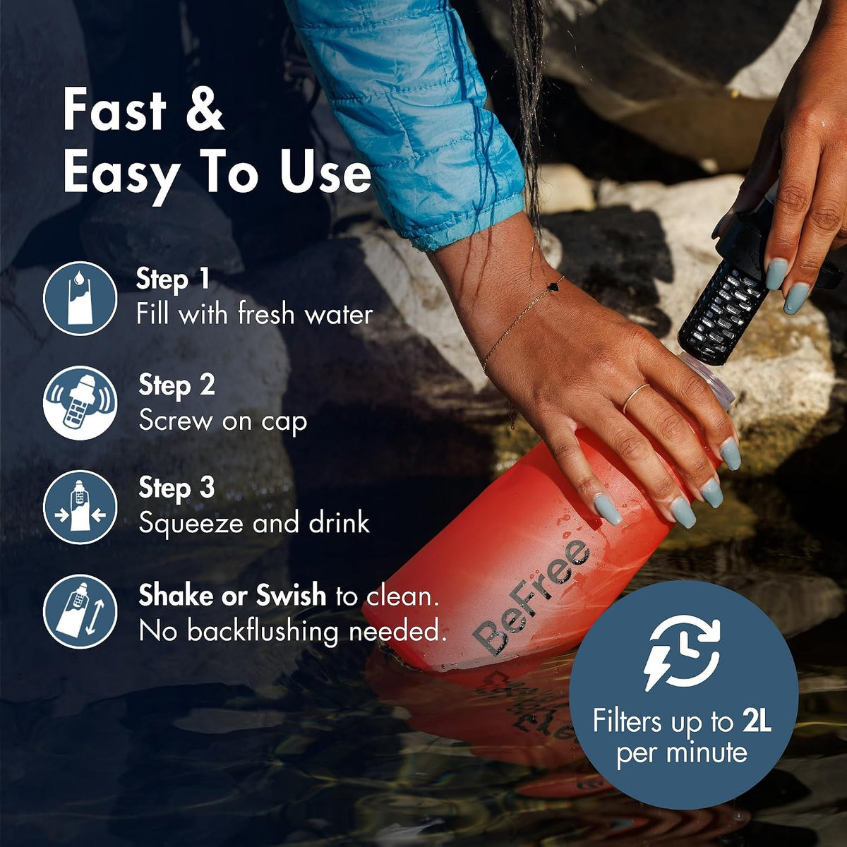 Katadyn BeFree 1L Lightweight Collapsible Water Filter Bottle for Outdoors
