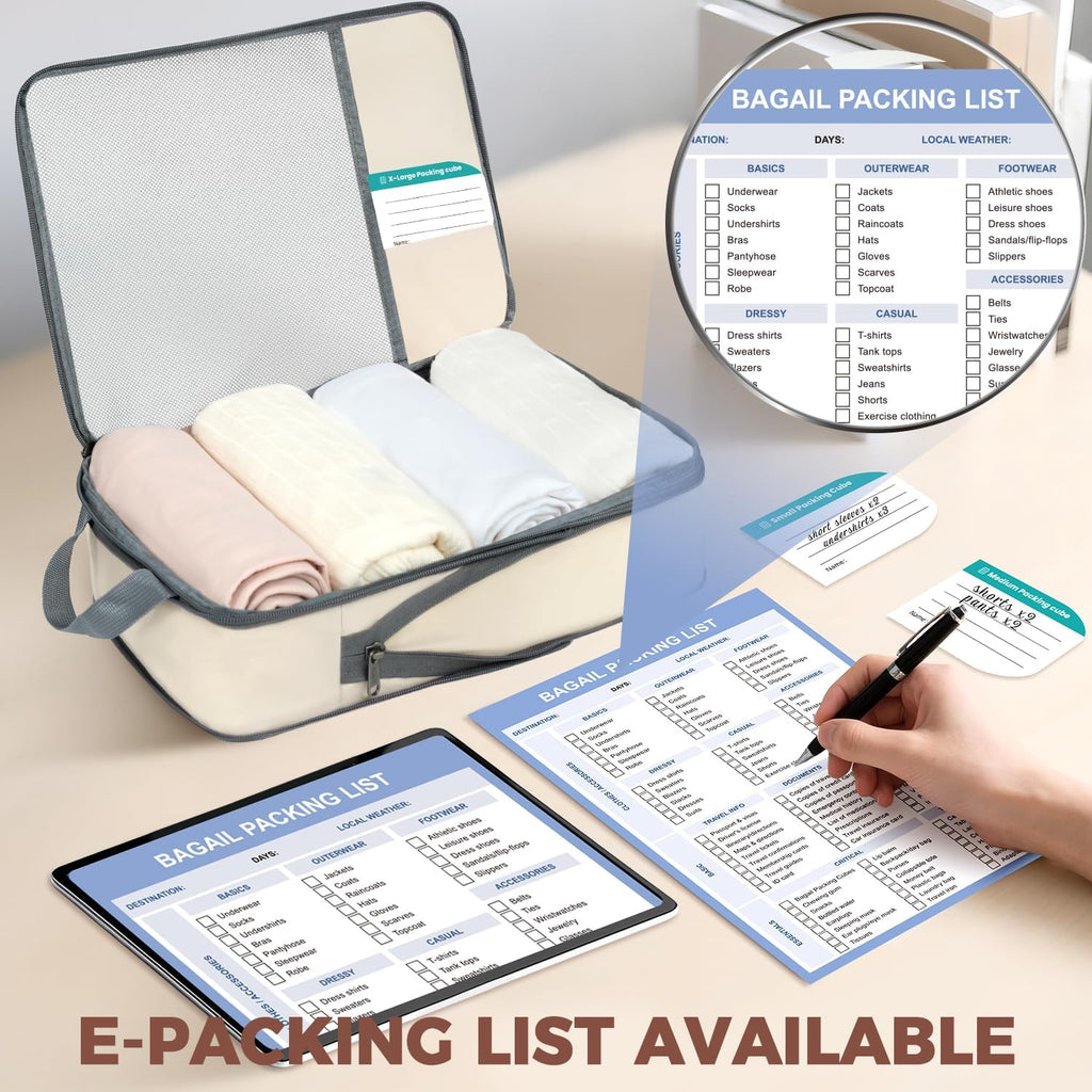 BAGAIL Lightweight Compression Packing Cubes for Travel, 6 Set, Beige
