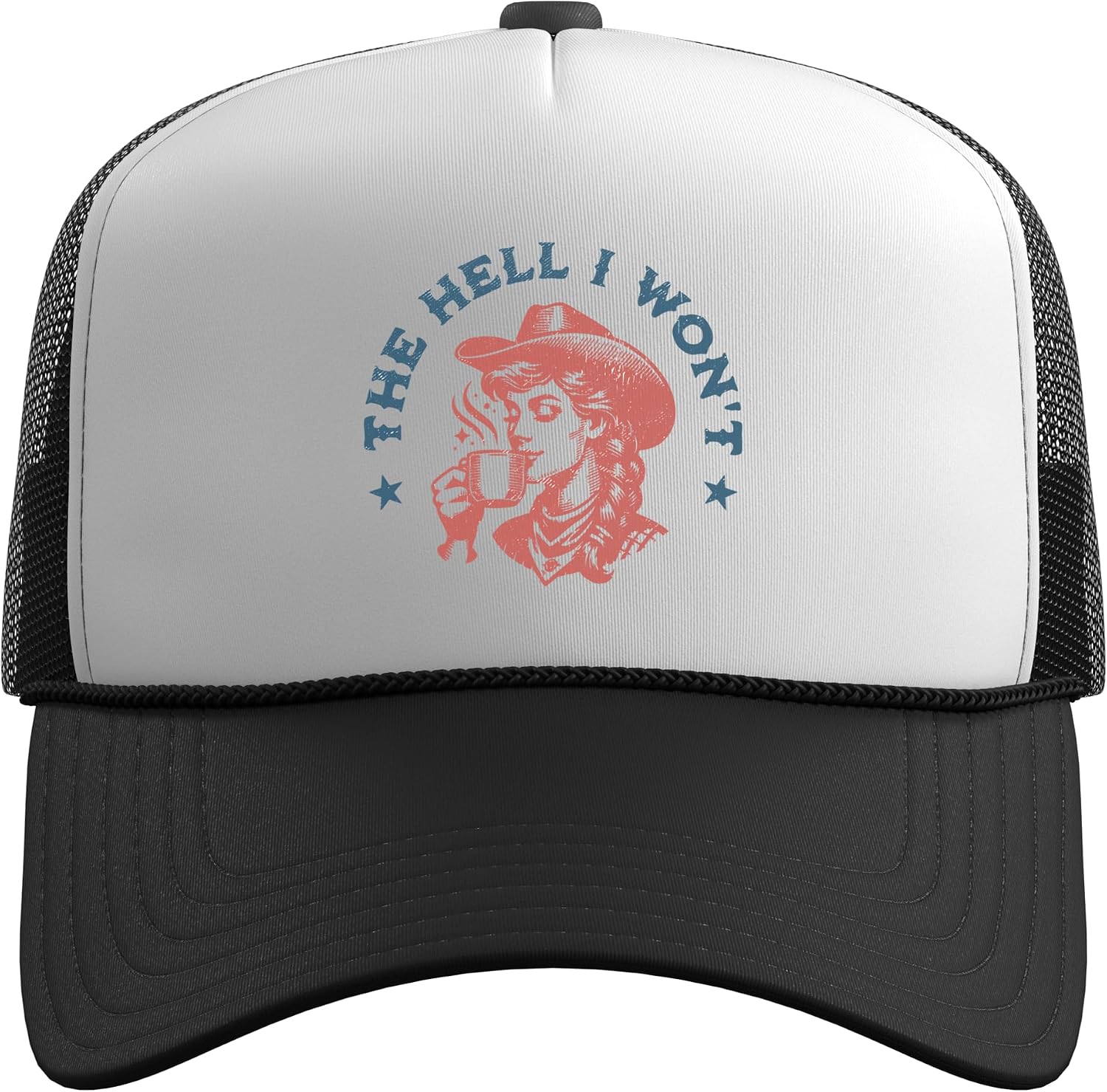 The Hell I Won't Cowboy Hat Country Vintage Coffee Cowgirl Trucker Hat with Adjustable Mesh Back