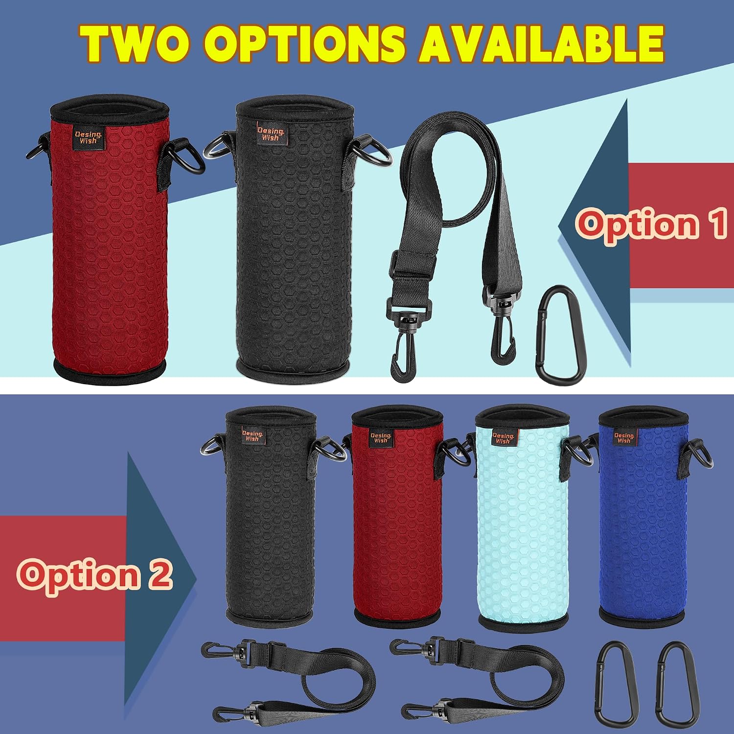 Portable 16.9 oz Plastic Bottles Insulators Sleeves 16 17 18 oz Beverage Bottle/Can Sleeves Holder with Shoulder Strap Plastic Bottle Sleeves Coolers 2 PCS (Black/Red)
