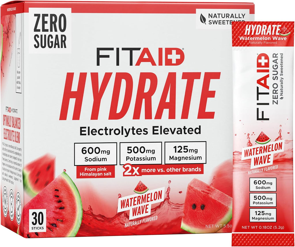 LIFEAID FITAID Hydrate Electrolyte Mix, Watermelon Wave (30 Stick Packs)