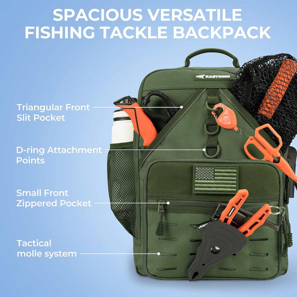 KastKing KarryAll Fishing Backpack with Rod Holder 4 Tackle Boxes, 40/26L