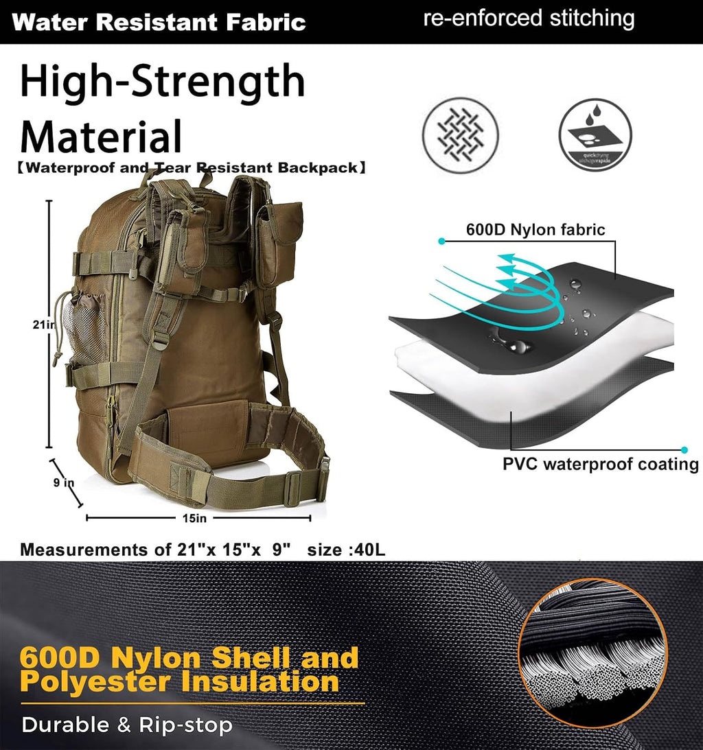 Miramrax Tactical Backpack Military Army Daypack - Assault Pack for Men Molle Backpacks Bug Out Bag 3 Day Pack for Hiking Camping Travel Hunting Rucksack Trekking Green