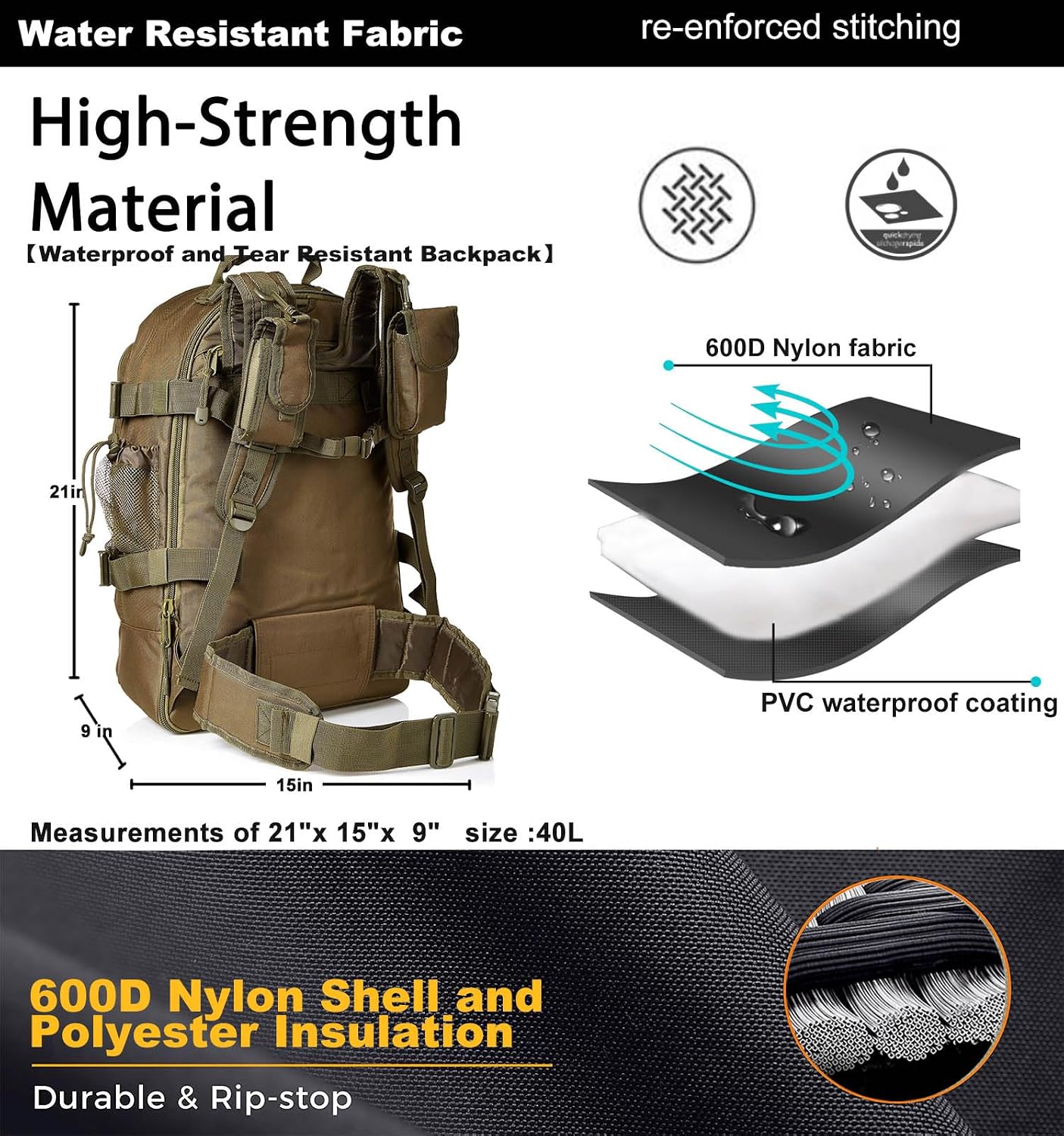 Miramrax Tactical Backpack Military Army Daypack - Assault Pack for Men Molle Backpacks Bug Out Bag 3 Day Pack for Hiking Camping Travel Hunting Rucksack Trekking Green