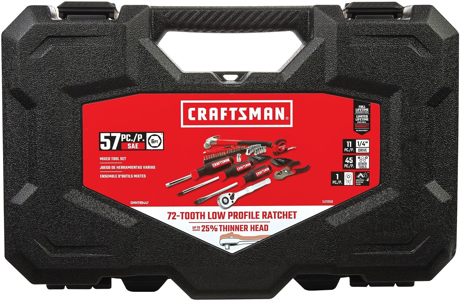 CRAFTSMAN 57 Piece Mechanics Tool Set Home Tool Set, Sockets, Ratchet, Screwdrivers, Hammer, Pliers, Hex Keys, Specialty Bits Hand Tools (CMMT99447)