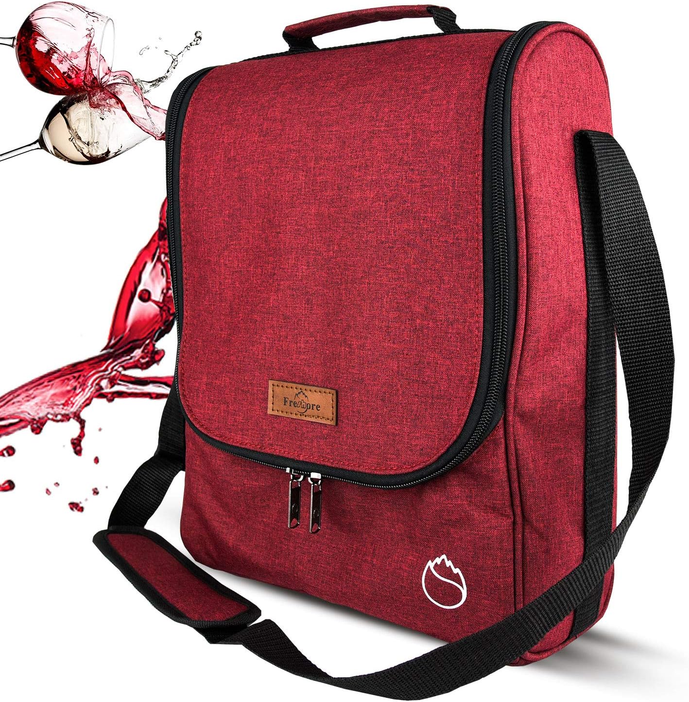Insulated Wine 3 or 6 Bottle Carriers Tote Travel Cooler Gift Bag For Airplane Liquor With Padded Shoulder Strap