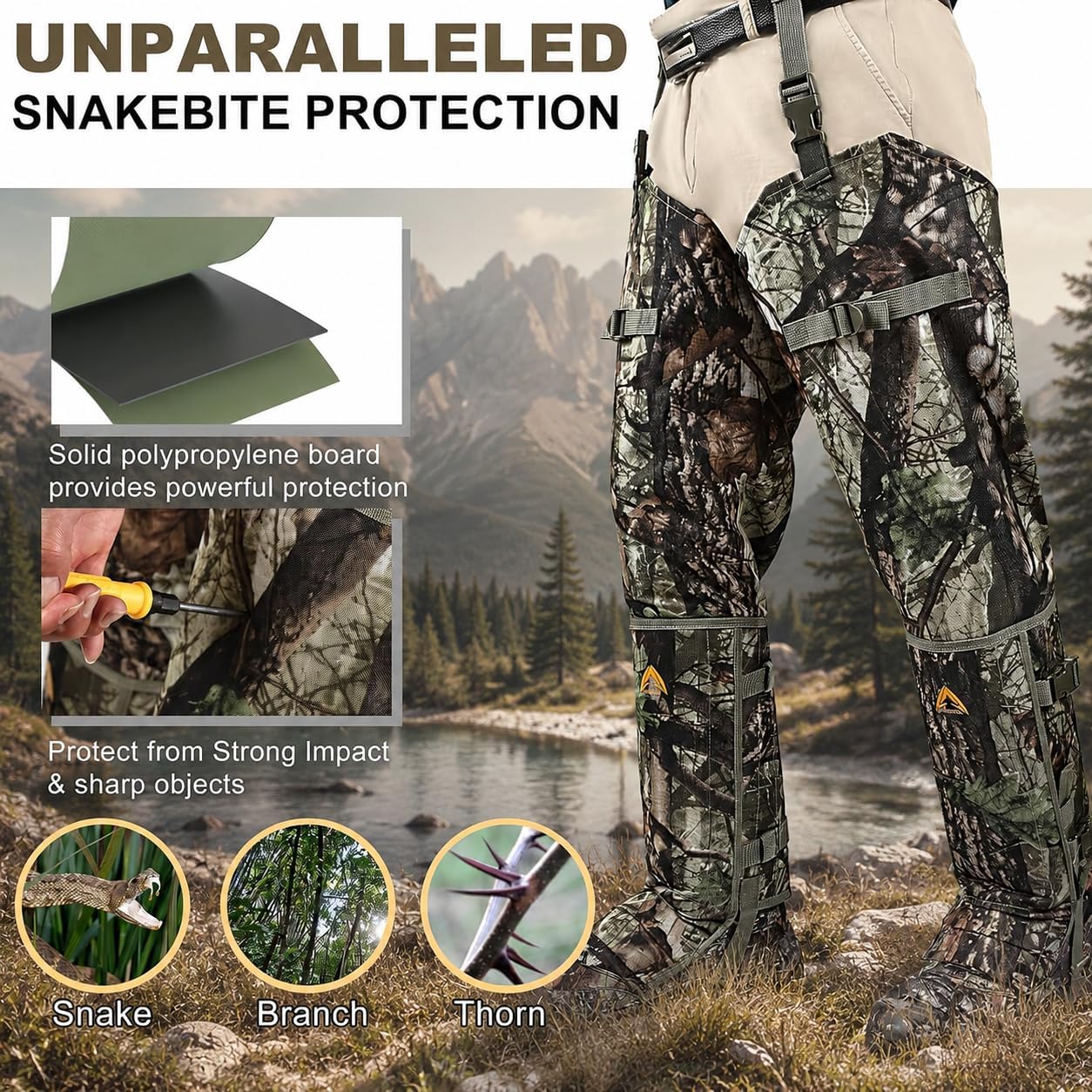 Snake Guard Chaps Waterproof Snake Chaps for Hunting Snake Bite Protection Gear Adjustable Size Snake Bite Protective Gaiters Anti-Snake Gaiters for Legs