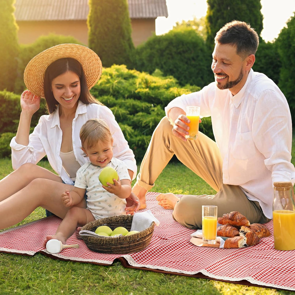 VitalCozy Gingham Picnic Blankets 59x78 in Outdoor Waterproof, Red White