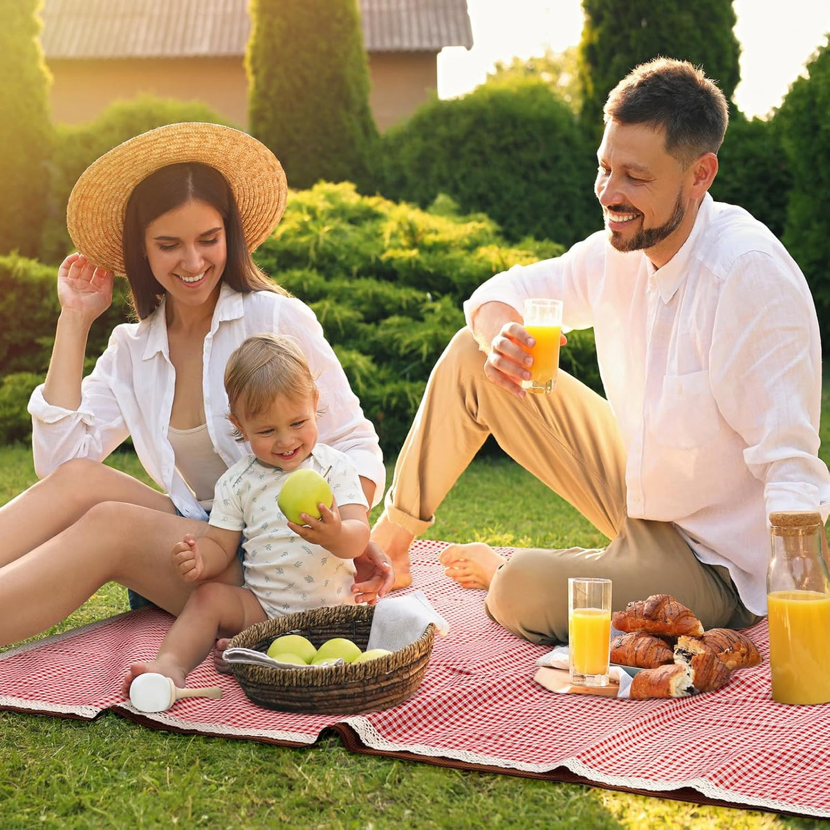 VitalCozy Gingham Picnic Blankets 59x78 in Outdoor Waterproof, Red White