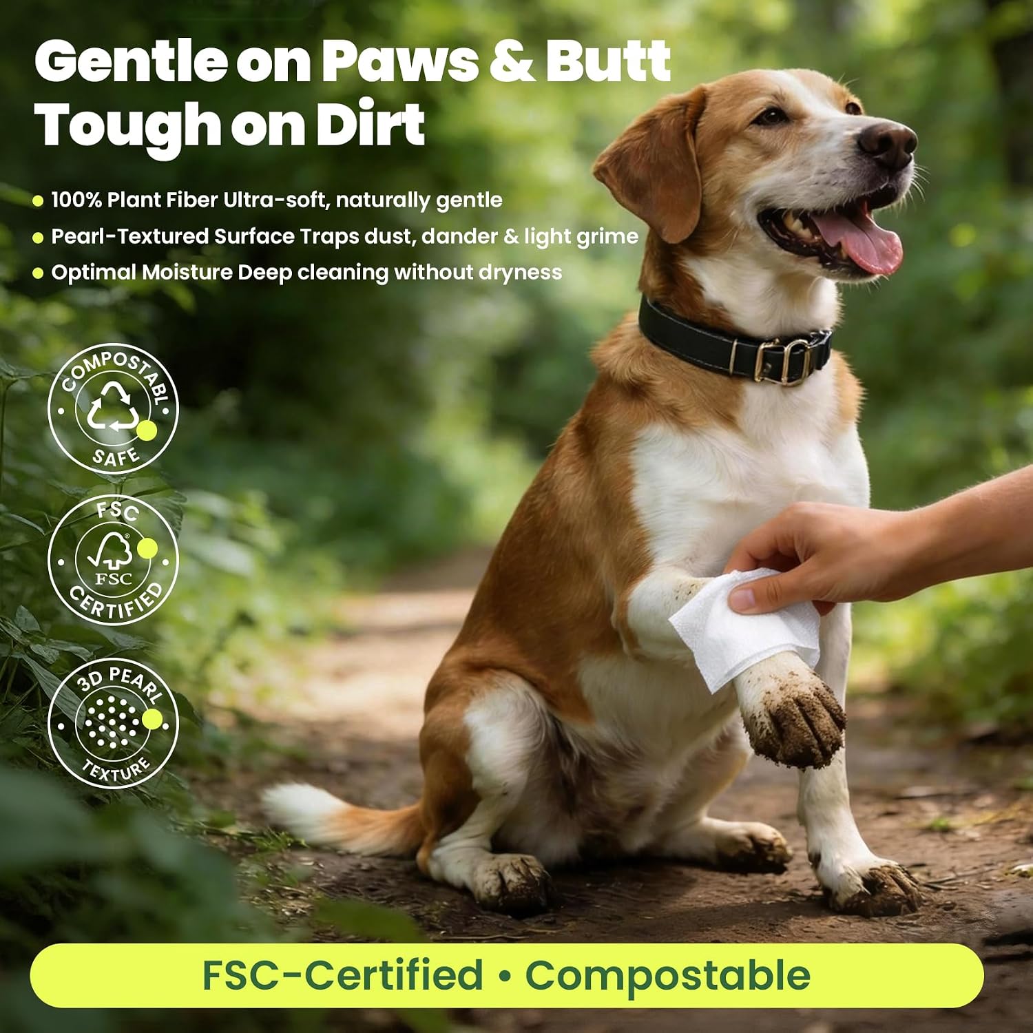 Unscented Dog Wipes & Cat Wipes (4x50 Packs) | Hypoallergenic, pH Balanced for Paws, Body, Eyes & Ears Grooming |All-Natural Plant Fiber Wipes with Aloe & Vitamin E | Pearl Texture