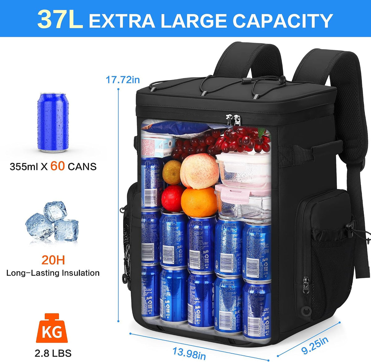 Large 60 Can Insulated Waterproof Leakproof Cooler Backpack