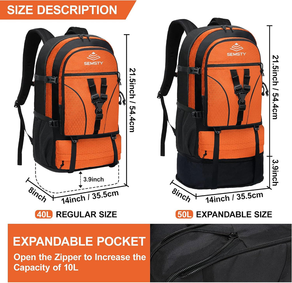 40L/50L Expandable Hiking Backpack for Men & Women，Camping Backpack