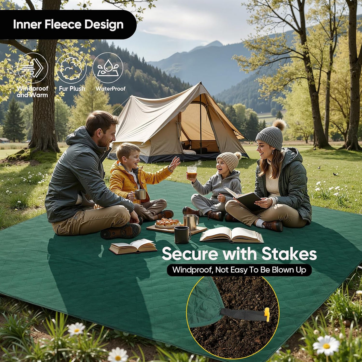 Waterproof Outdoor Blanket 82"x55", Windproof & Warm, 250 GSM Fleece Lining