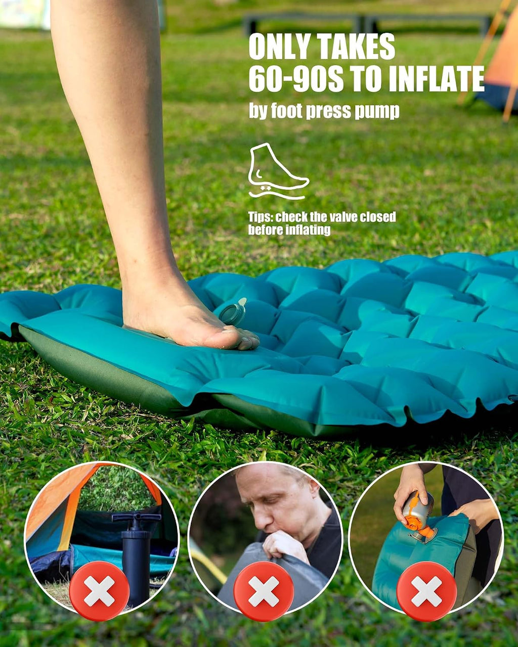 AKSOUL Camping Sleeping Pad with Pillow: Extra Thick 3.9 inch Ultralight Self Inflating Air Mat, Compact Lightweight Insulated Inflatable Sleep Mattress for Backpacking, Camp, Hiking, Tent