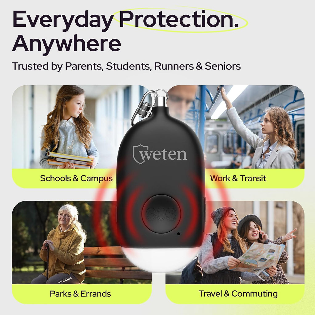 Rechargeable Personal Alarm Keychain for Women, 130dB Siren, Black