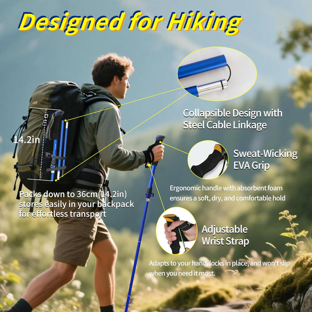 2-Pack 7075 Aluminum Ultralight Folding Trekking Poles, Professional Walking Sticks for Hiking, Adjustable, Portable for Trekking, Camping, Mountaineering