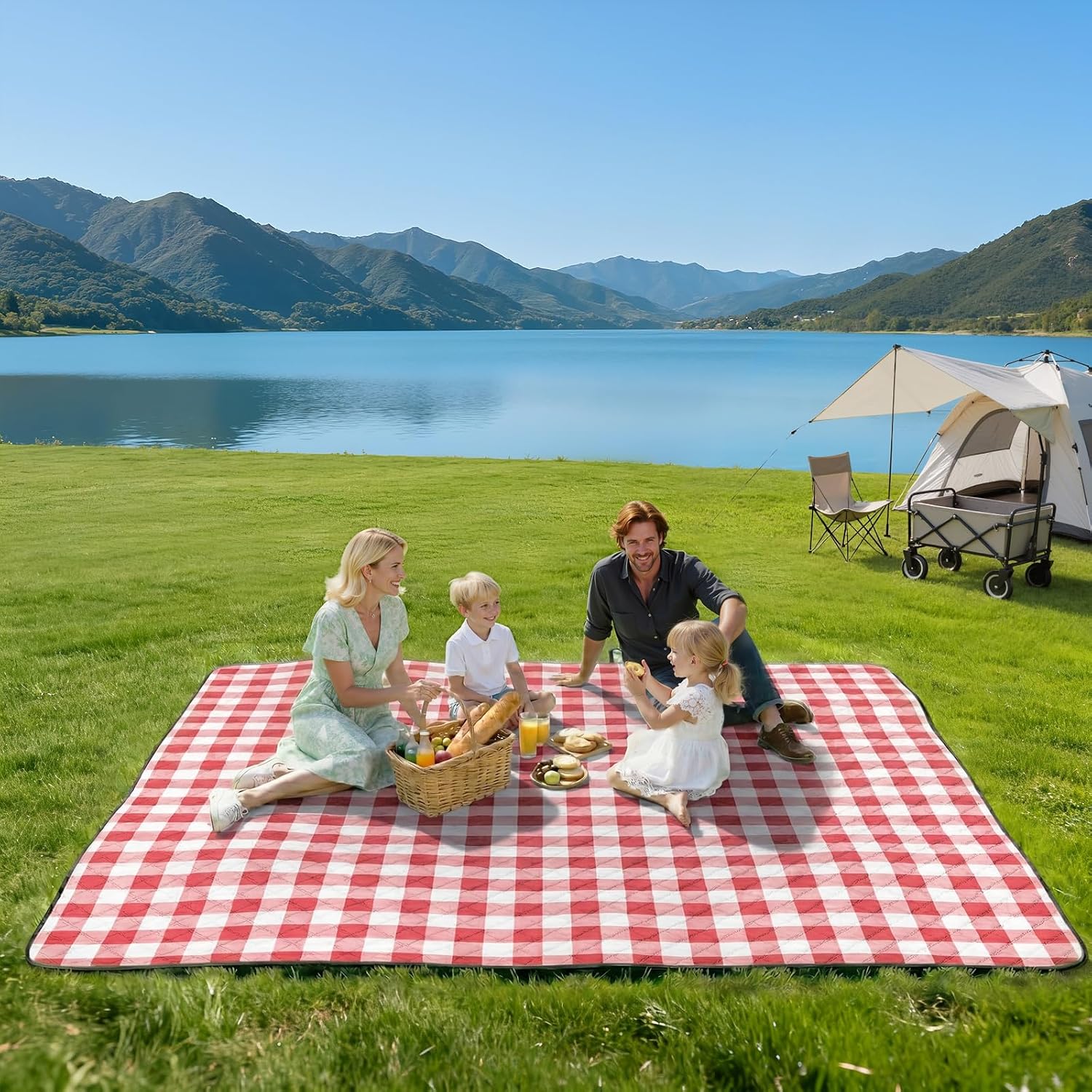 TigeJoy Extra Large Picnic Blanket Waterproof Beach Blanket 80''x80''