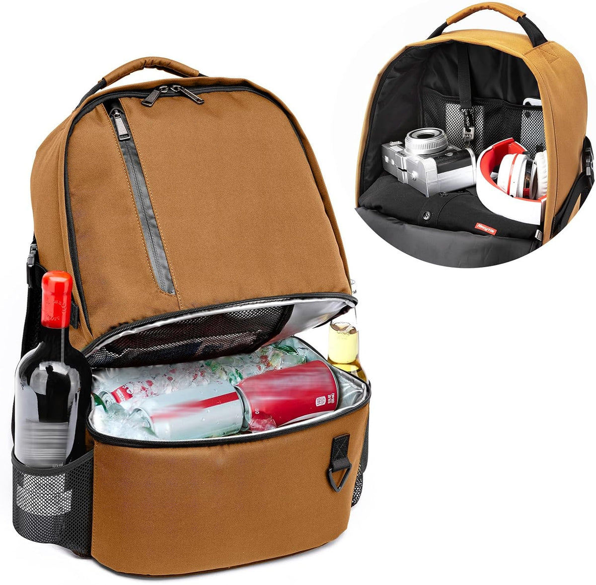 TUGUAN Dual Compartment Cooler Backpack Insulated 16Cans Lunch Box Backpack