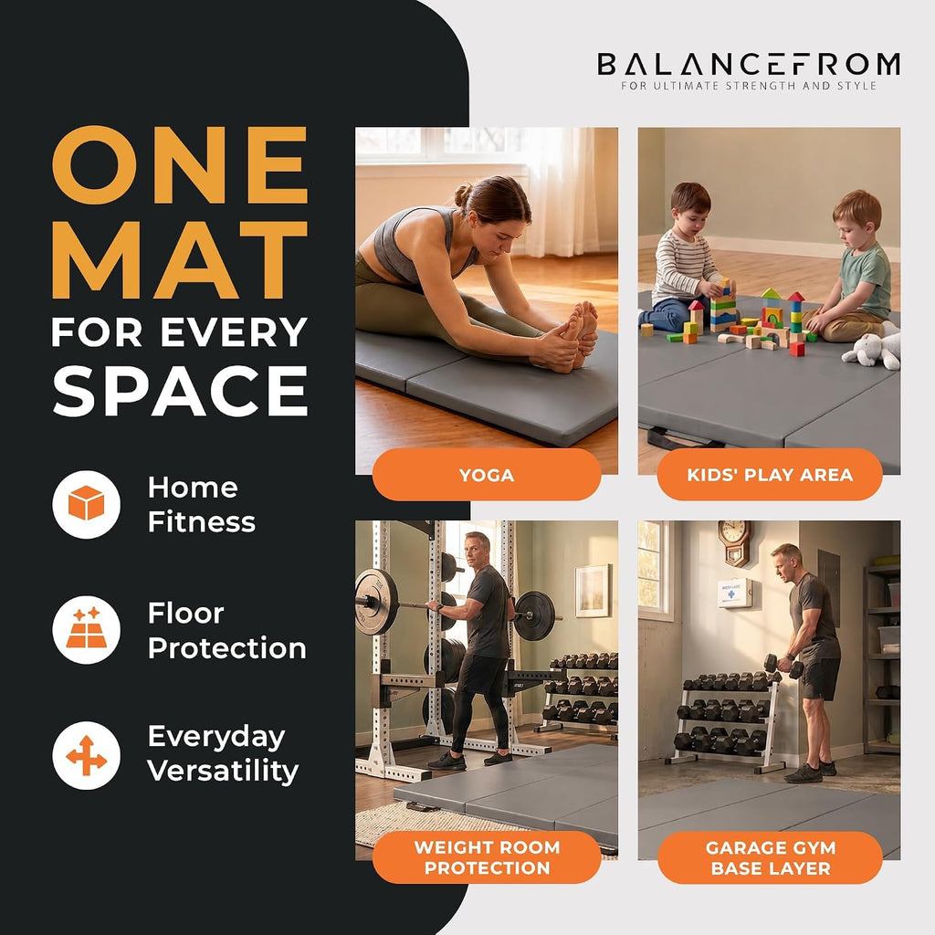 BalanceFrom 10x4 Feet 4-Panel Folding Gymnastics Mat – 2-Inch Thick Pad with Vinyl Surface and Carrying Handles for Tumbling, Yoga, Pilates, Home Workouts, and Martial Arts
