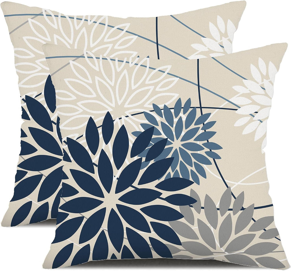 DFXSZ Blue Gray Floral Outdoor Pillow Covers 18x18 Set of 2 Waterproof