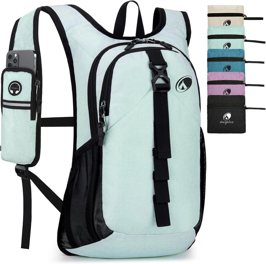 Folding Hiking Backpack with Phone Pocket for Men Women, Small Ultralight Packable Casual Daypack with Shoulder Chest Straps for Travel, 15L Foldable Lightweight Day Pack, Green