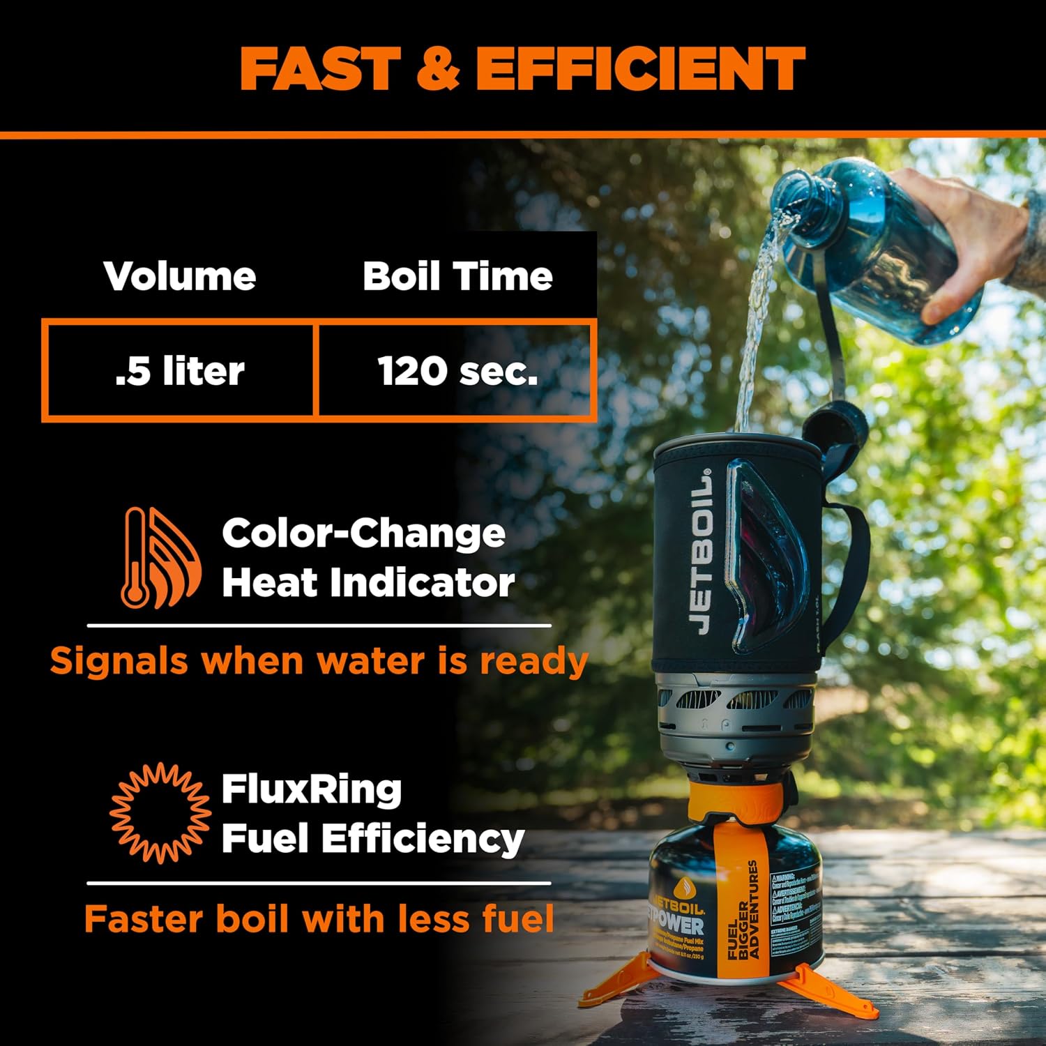 Jetboil Flash 1.0L Portable Fast Boil Stove for Camping and Backpacking with 1-Step Auto Ignition, Propane/Isobutane Burner with Cooking Cup, Carbon