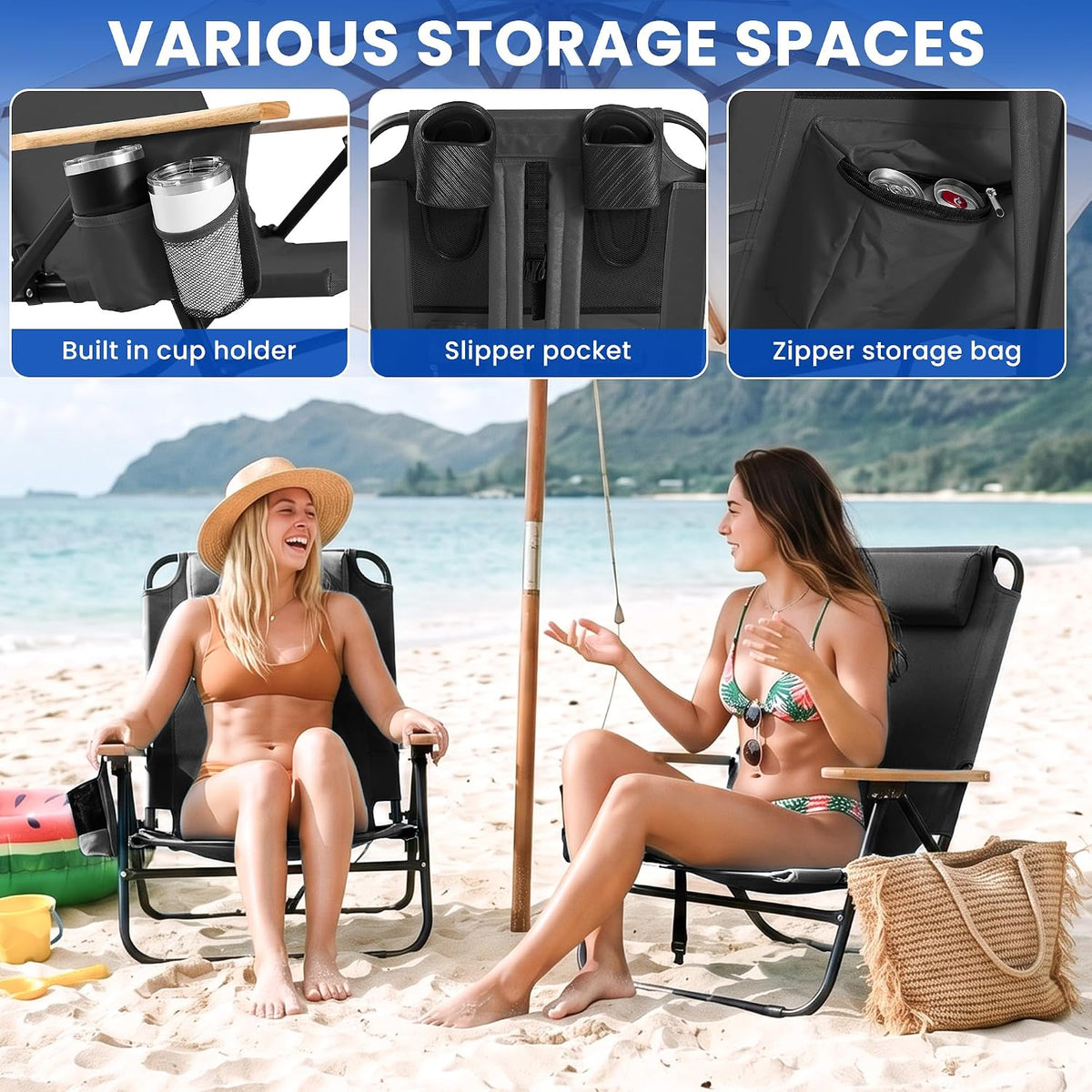 Portable Backpack Beach Chair for Adults,Black