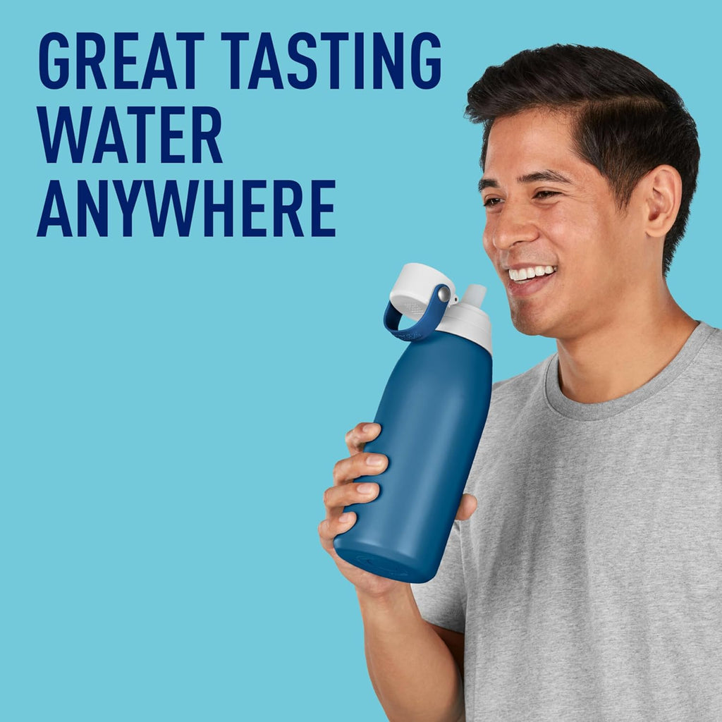 Brita Stainless Steel Premium Filtering Water Bottle, BPA-Free, Reusable, Insulated, Replaces 300 Plastic Water Bottles, Filter Lasts 2 Months or 40 Gallons, Includes 1 Filter, Marina - 32 oz