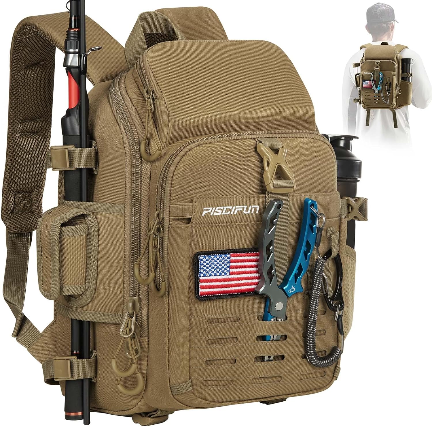 Piscifun Fishing Tackle Backpack, Rod & Gear Holder, Water-Resistant