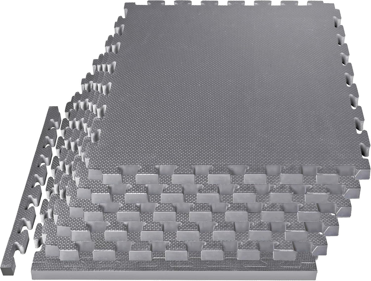 Mat Block EVA Exercise Floor Mats: Interlocking Foam Tile Performance Mats - 6 Tiles (Area: 24 SQ FT) 1/2 inch Thickness, EVA Home Gym Exercise Floor Mats for All Exercises or Equipment, Black