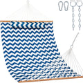 Lazy Daze Double Quilted Hammock with Pillow and Carabiners, Blue Chevron