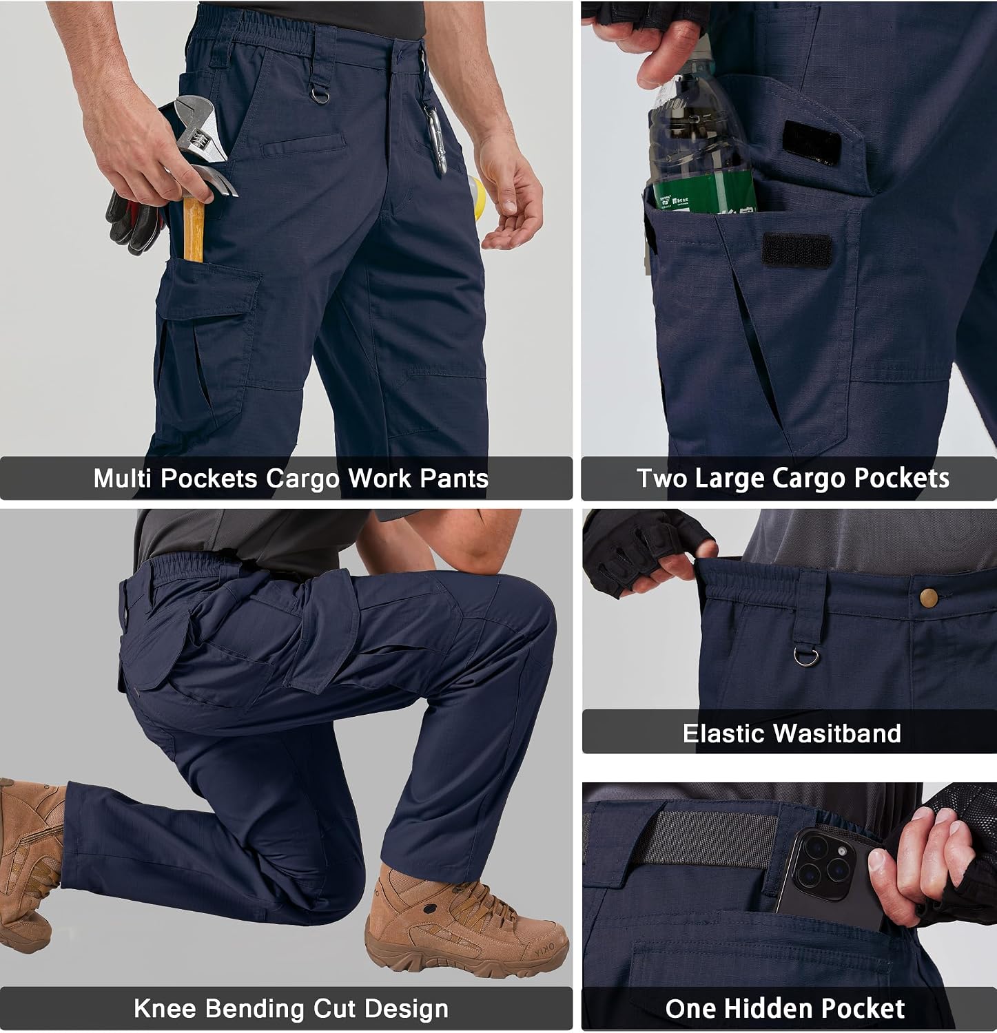 CNBQDD Mens Work Pants Cargo Tactical Construction for Men Ripstop Waterproof Lightweight Outdoor Hiking with Pockets