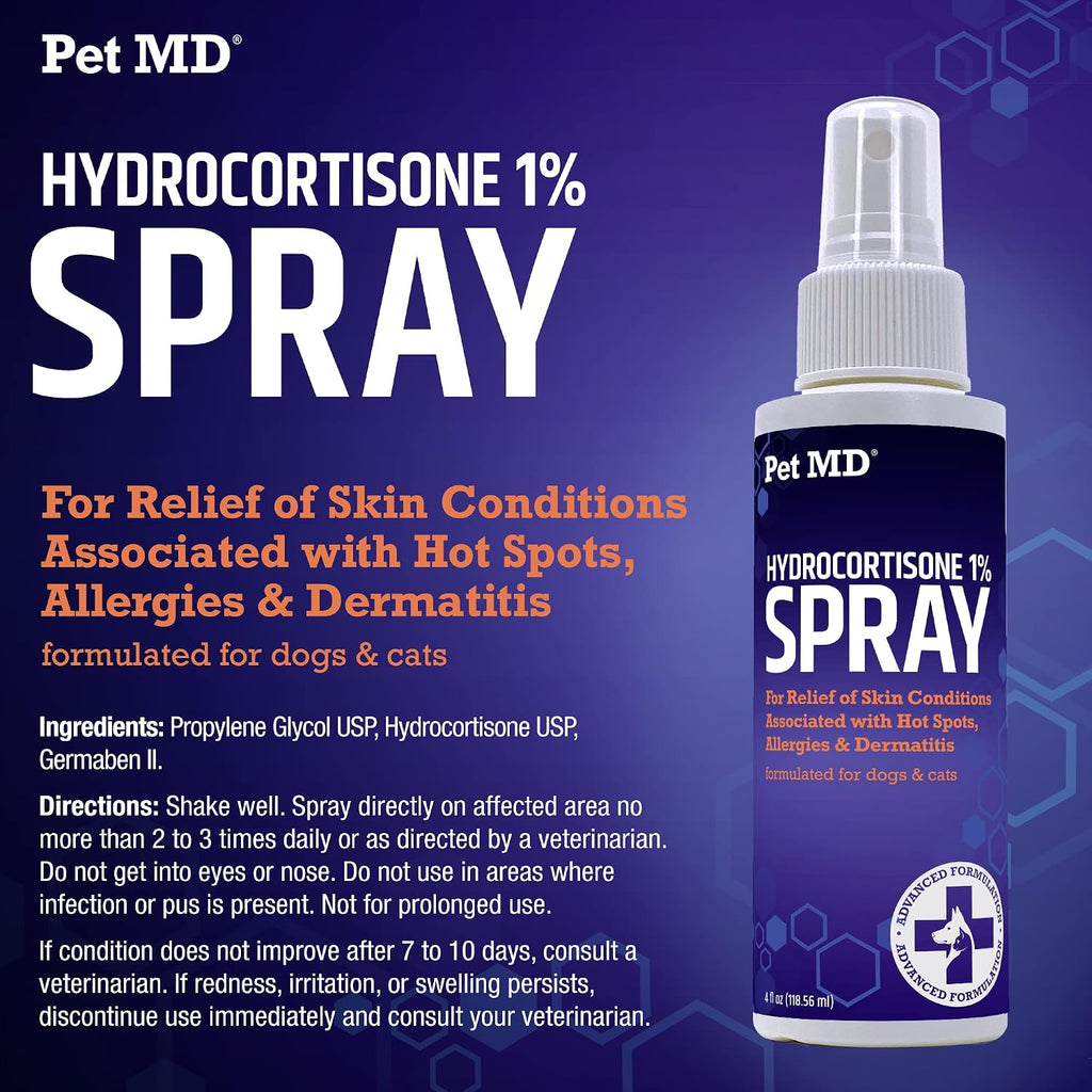 Pet MD Hydrocortisone Spray for Dogs, Cats, Horses - 4 oz | Itch Relief Spray &amp; Hot Spot Remedy for Dogs Irritated Dry Itchy Skin, Allergies, &amp; Other Topical Discomforts