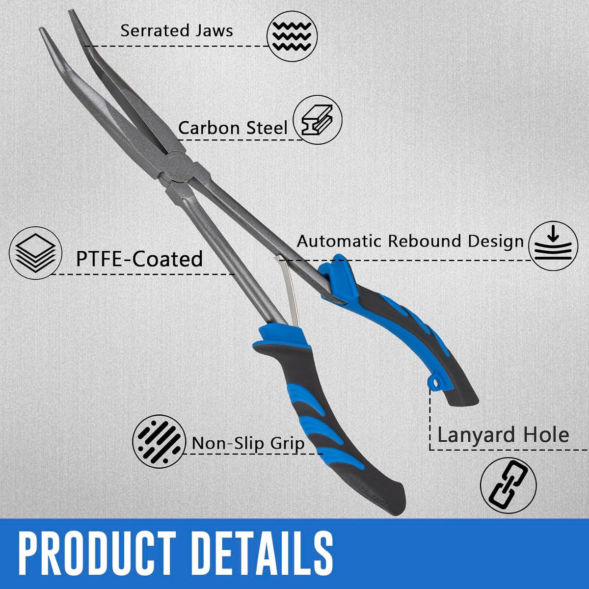 THKFISH 11" Long Nose Fishing Pliers-Saltwater Freshwater Hook Remover for Bass, Snook, Trout- Stainless Steel Corrosion-Resistant PTFE Coated Needle Nose Pliers
