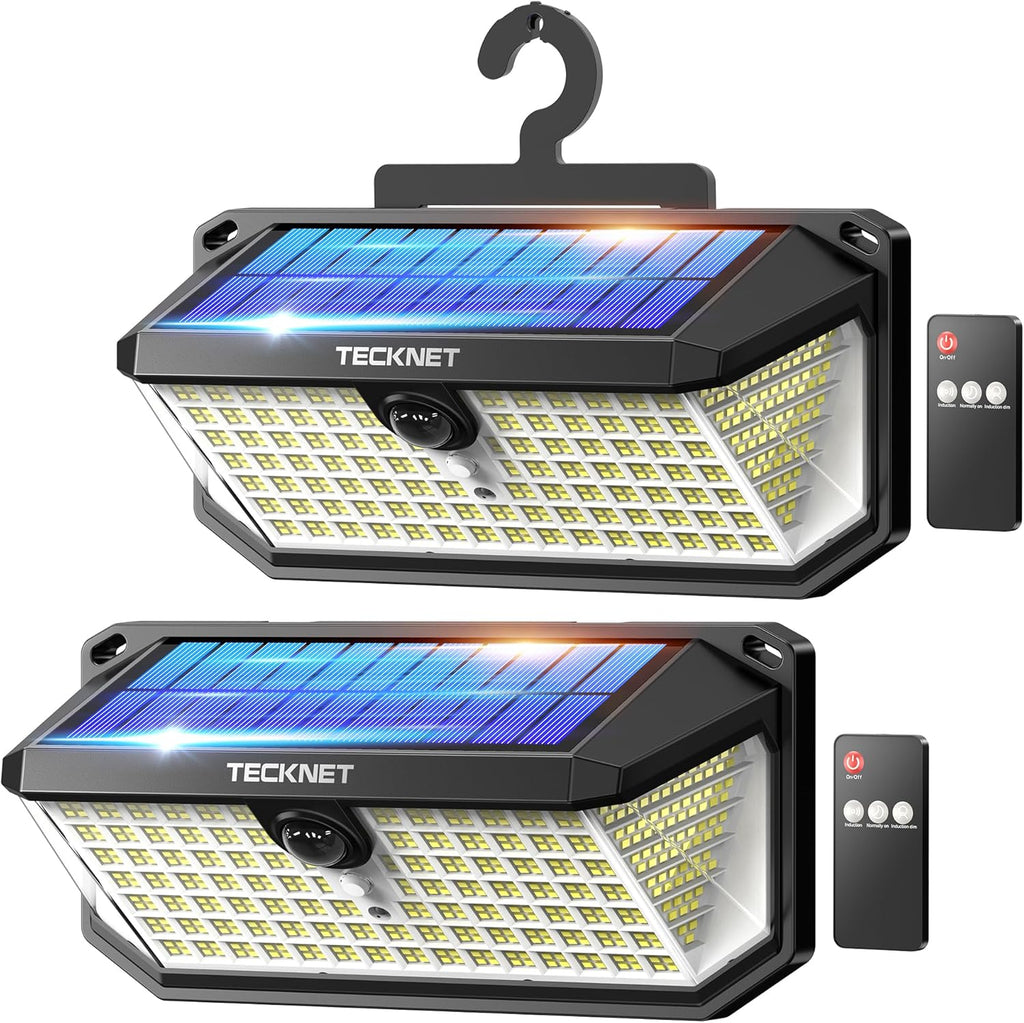 TECKNET 546 LED Motion Sensor Outdoor Lights with Remote Control Hook 2Pack