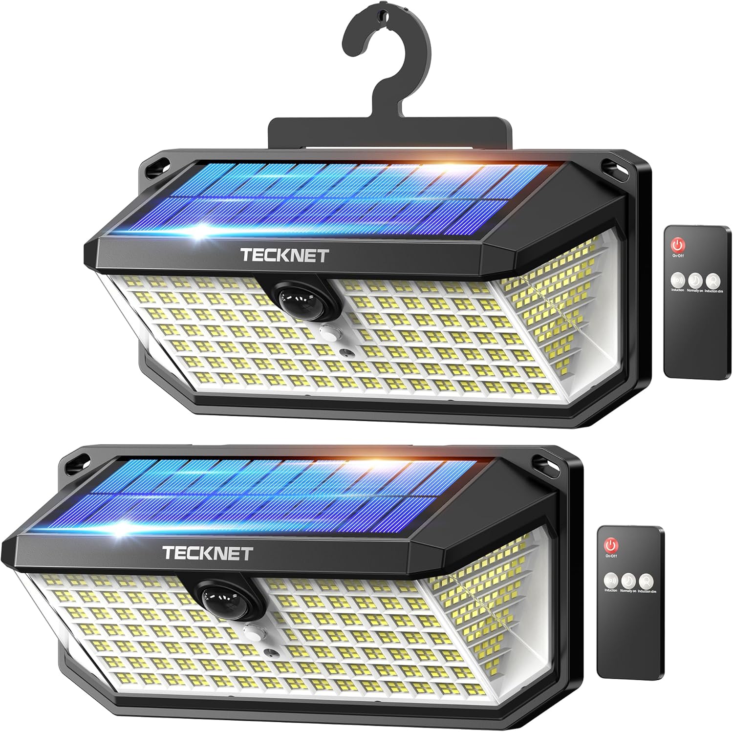 TECKNET 546 LED Motion Sensor Outdoor Lights with Remote Control Hook 2Pack