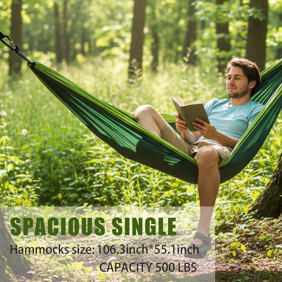 Camping Hammock with Tree Straps Portable Nylon Green 118"x78"