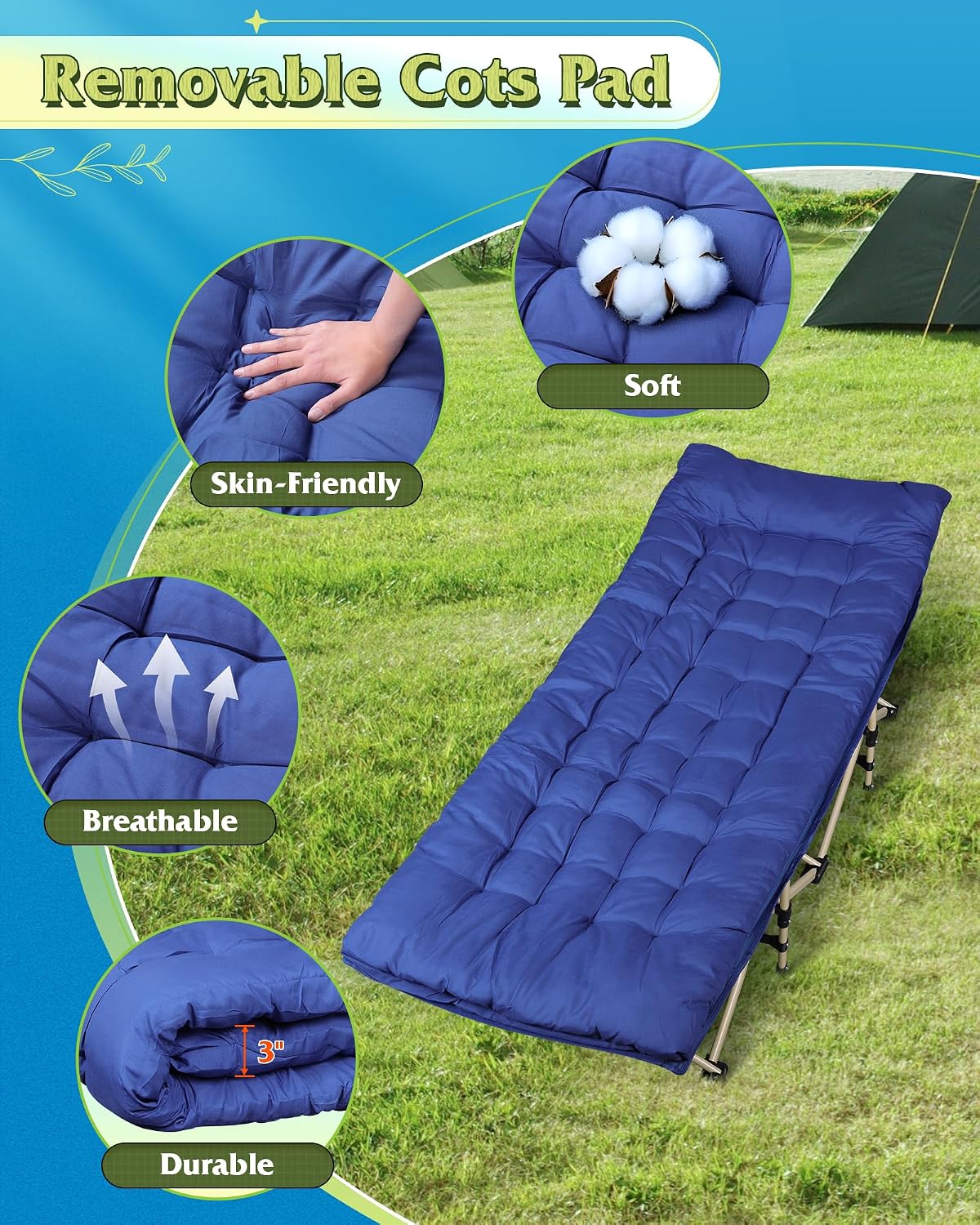 WLIVE 1200D Oxford Camping Cots with Washable Mattress for Adults