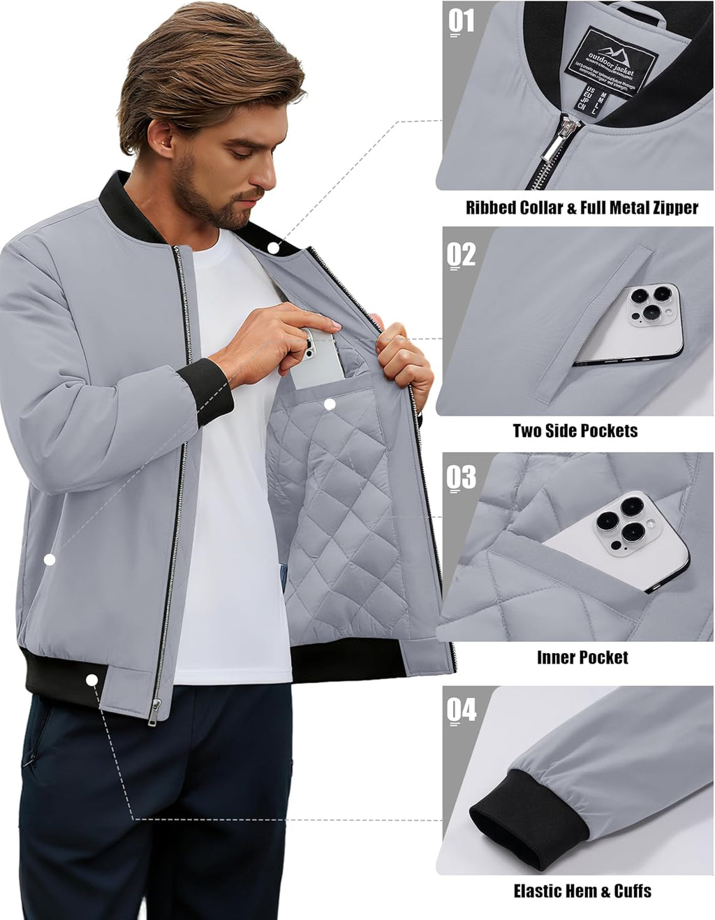 Cotrasen Men's Bomber Jacket Fall Winter Windbreaker Warm Quilted Coats