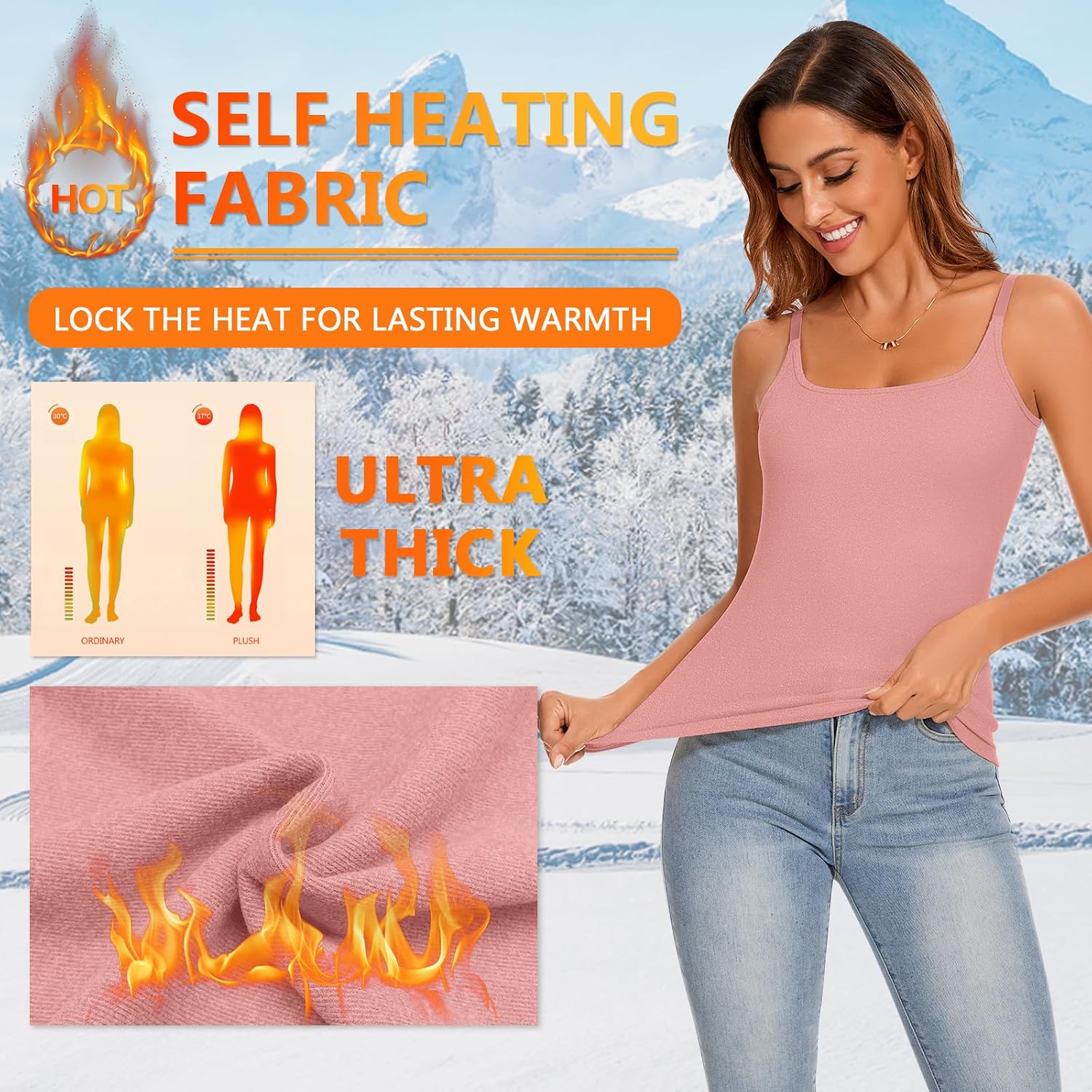 WOWENY Thermal Tank Tops for Women Adjustable Straps Warm Base Layer Shirt