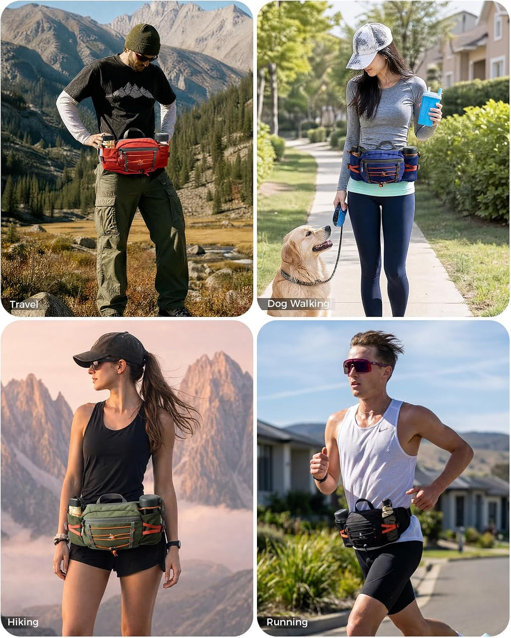 Fanny Pack with 2 Water Bottle Holder for Women Men, Waist Bag