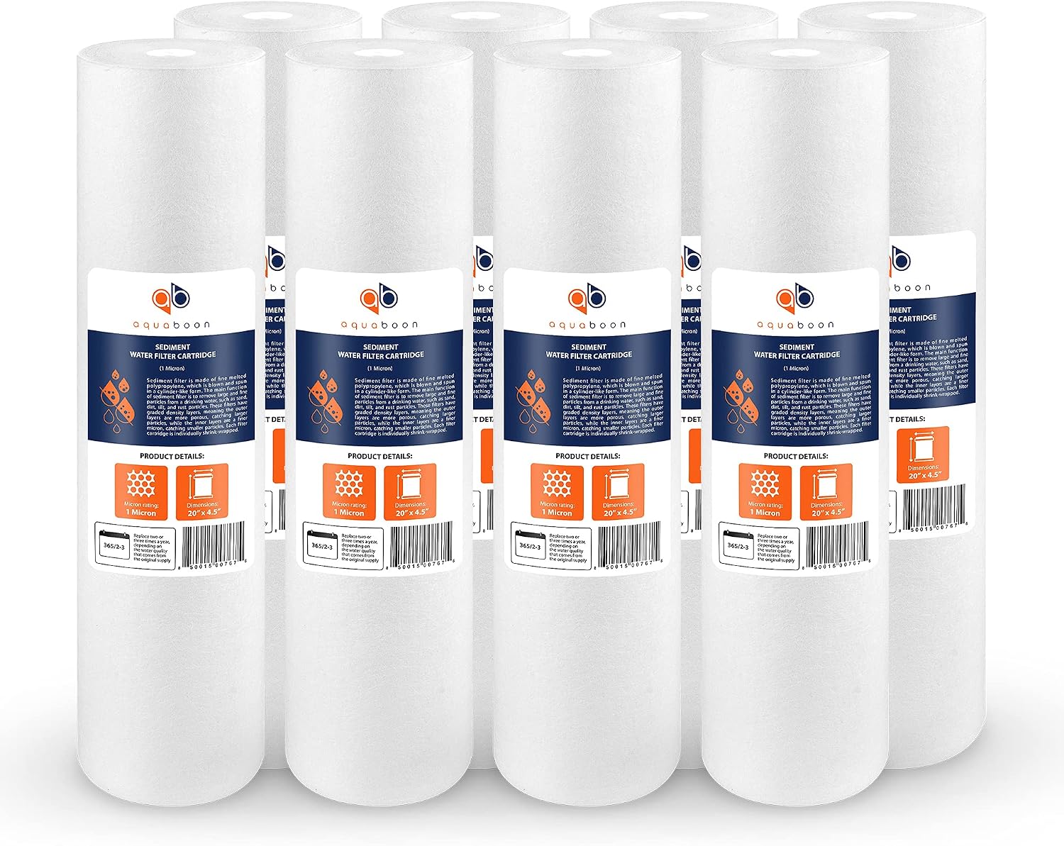 Aquaboon 1 Micron 20 x 4.5 Sediment Water Filter Replacement Cartridge | Whole House Sediment Filtration | Compatible with AP810-2, AP810-6, SDC-45-2005, FPMB5-20, P5-20, FP25B, 155358-43, 10 Pack