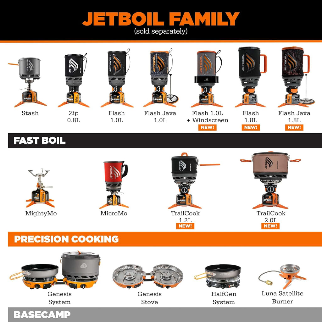 Jetboil Flash 1.0L Portable Fast Boil Stove for Camping and Backpacking with 1-Step Auto Ignition, Propane/Isobutane Burner with Cooking Cup, Carbon