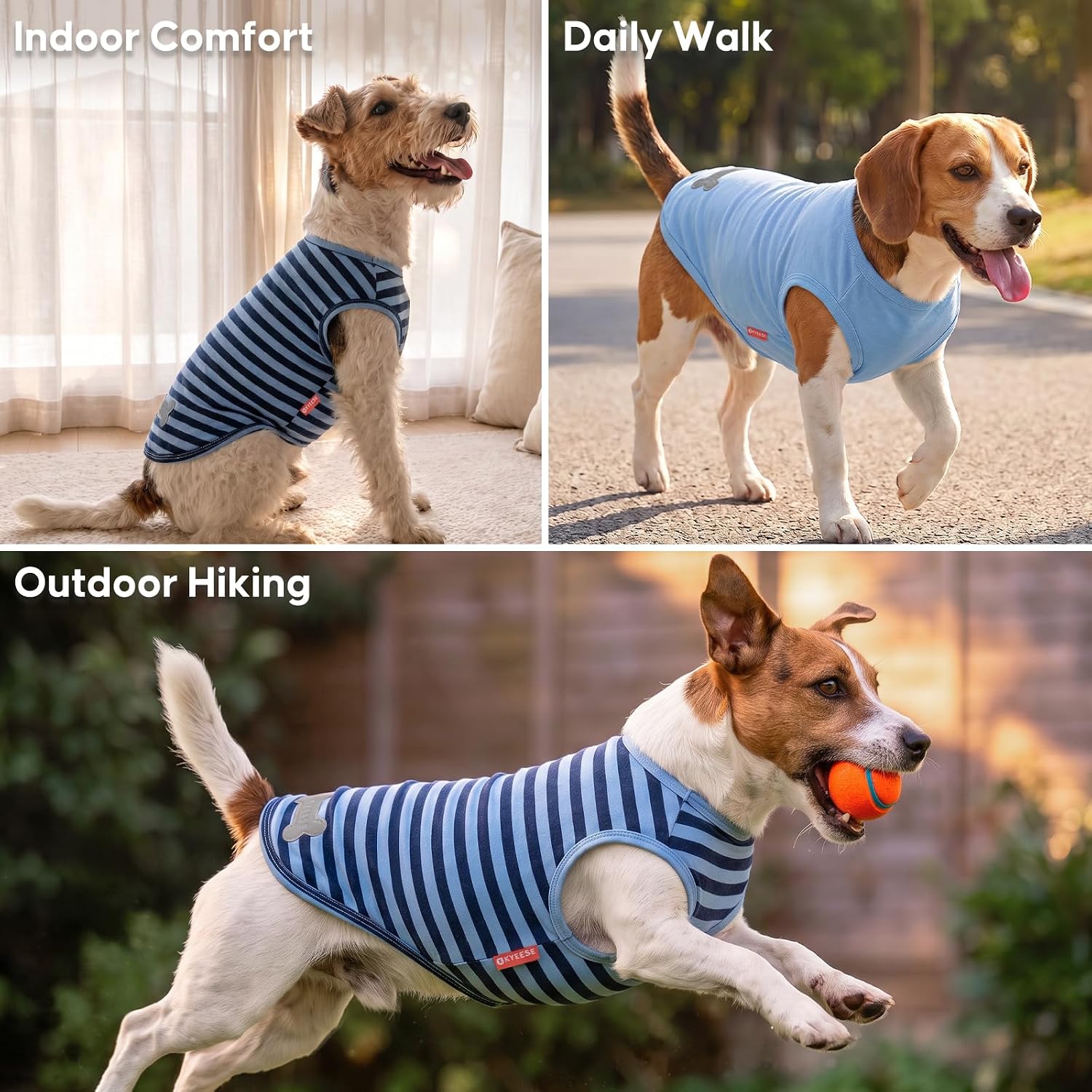 KYEESE 2Pack Cotton Dog Shirt for Small Dogs Soft Striped Tank Top