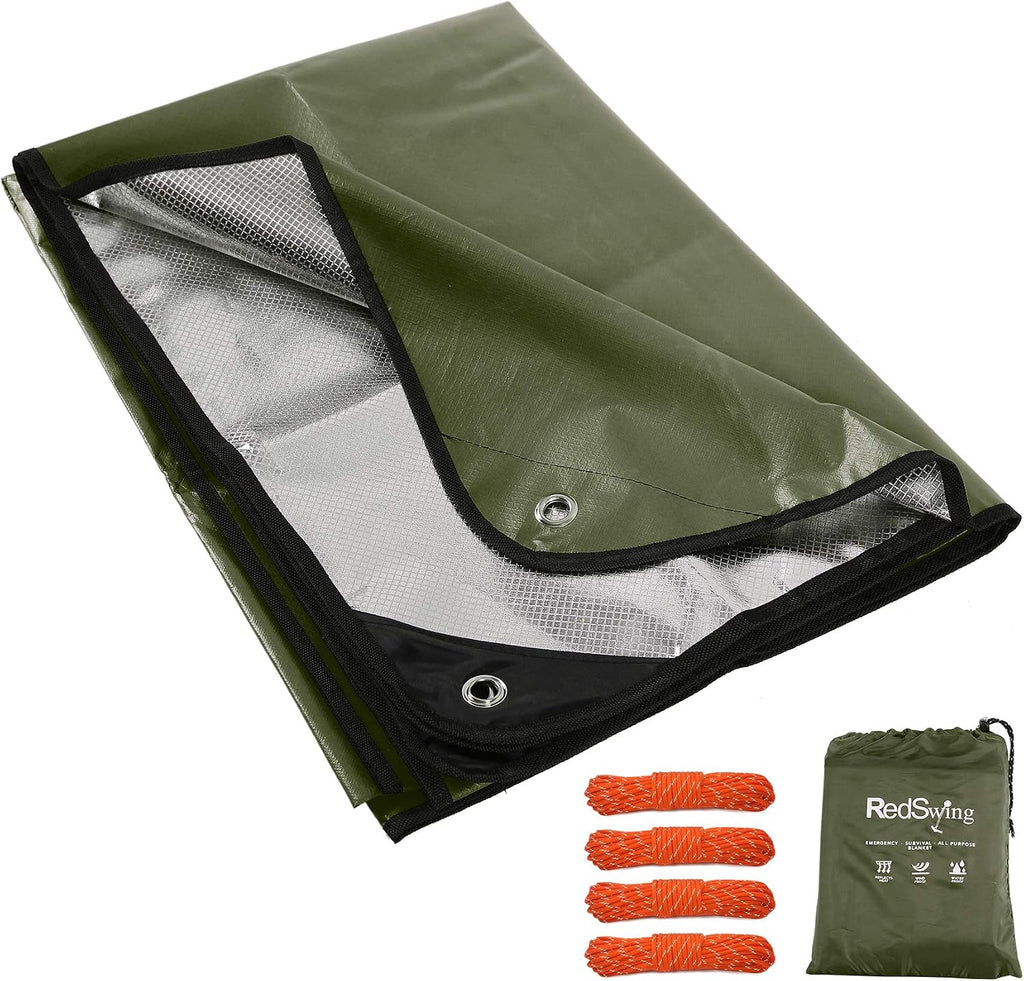 RedSwing Insulated Tarp, Multipurpose Emergency Thermal Tarps, Waterproof All Weather Heavy Duty Heat Reflective Survival Blanket for Camping Hiking, Orange