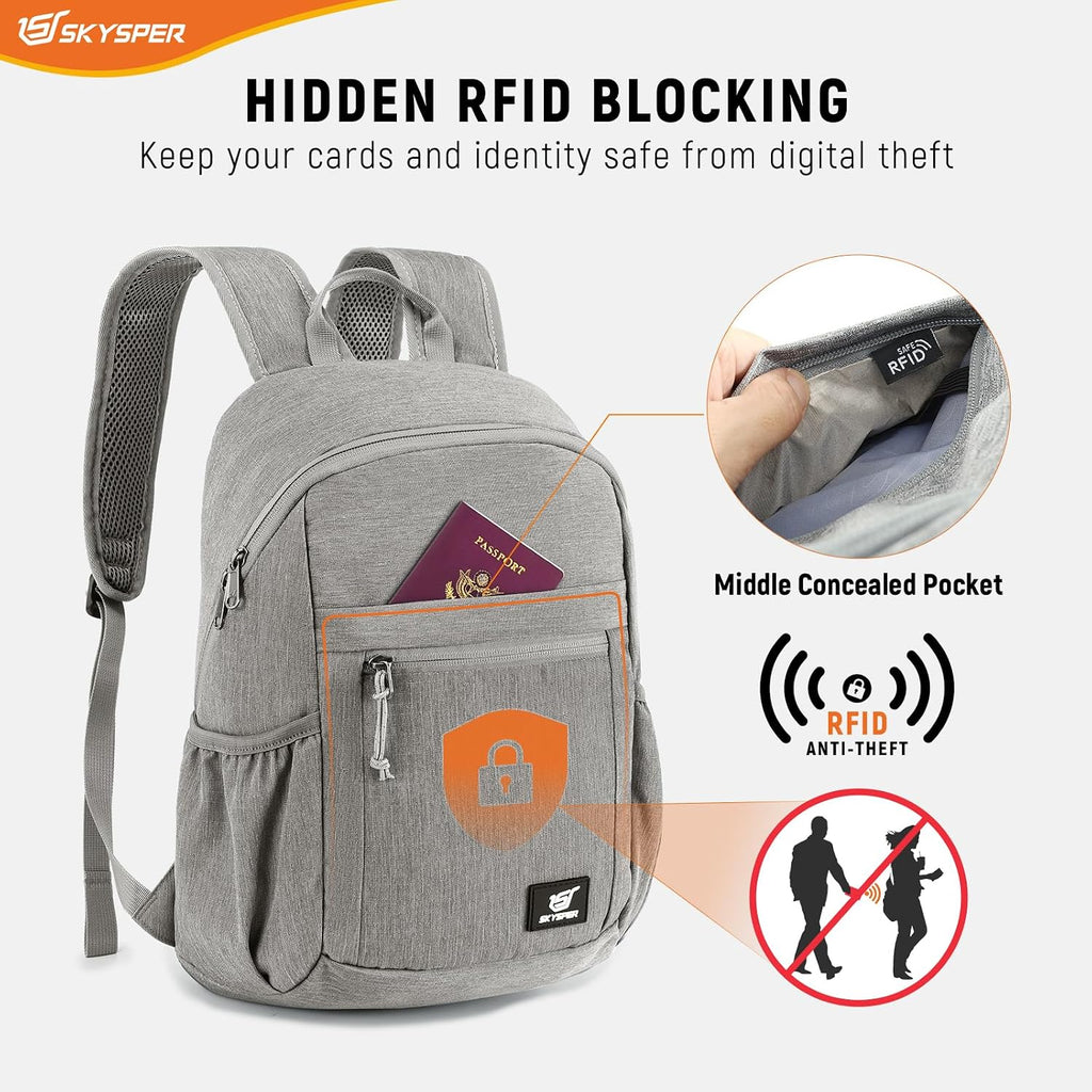SKYSPER Anti Theft Hiking Backpack, 20L RFID Packable Travel Daypack, Lightweight Foldable Back Pack for Walking Daytrip