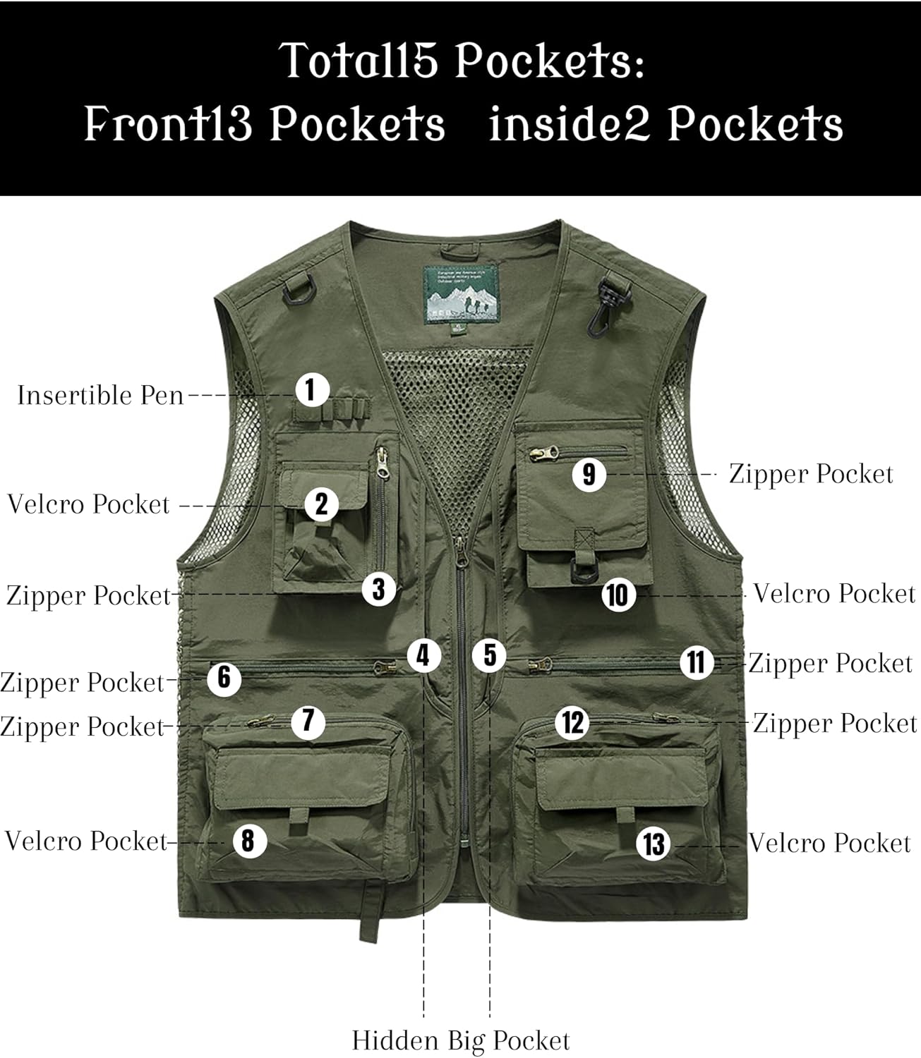Men's Lightweight Mesh Fishing Vest Utility Outdoor Multi-Pocket Hunting Cargo Vest